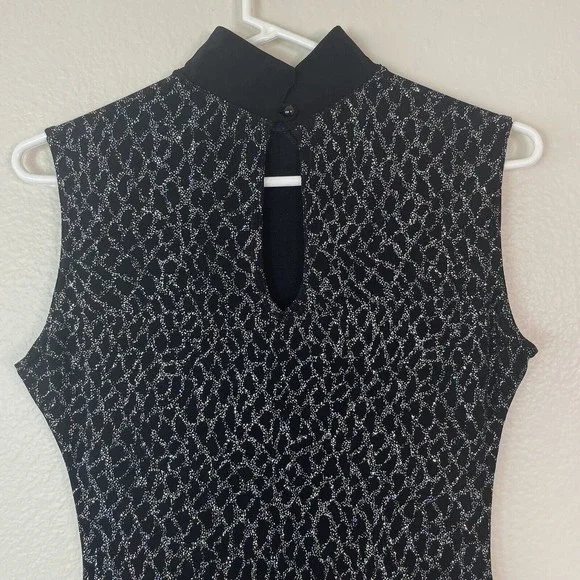 Vintage Geneva Sleeveless Glitter Top Stretch High Slit Mandarin Collar Small - Picture 11 of 16